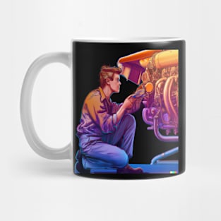 Aircraft Mechanic Synthwave 80's Digital Art Mug